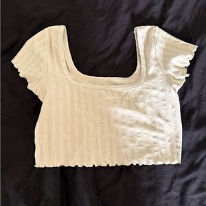 Aerie Cream Ribbed Blouse